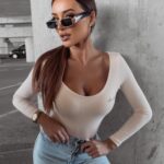 Bluzka prążkowana Madelyn Ola Voga beżowa