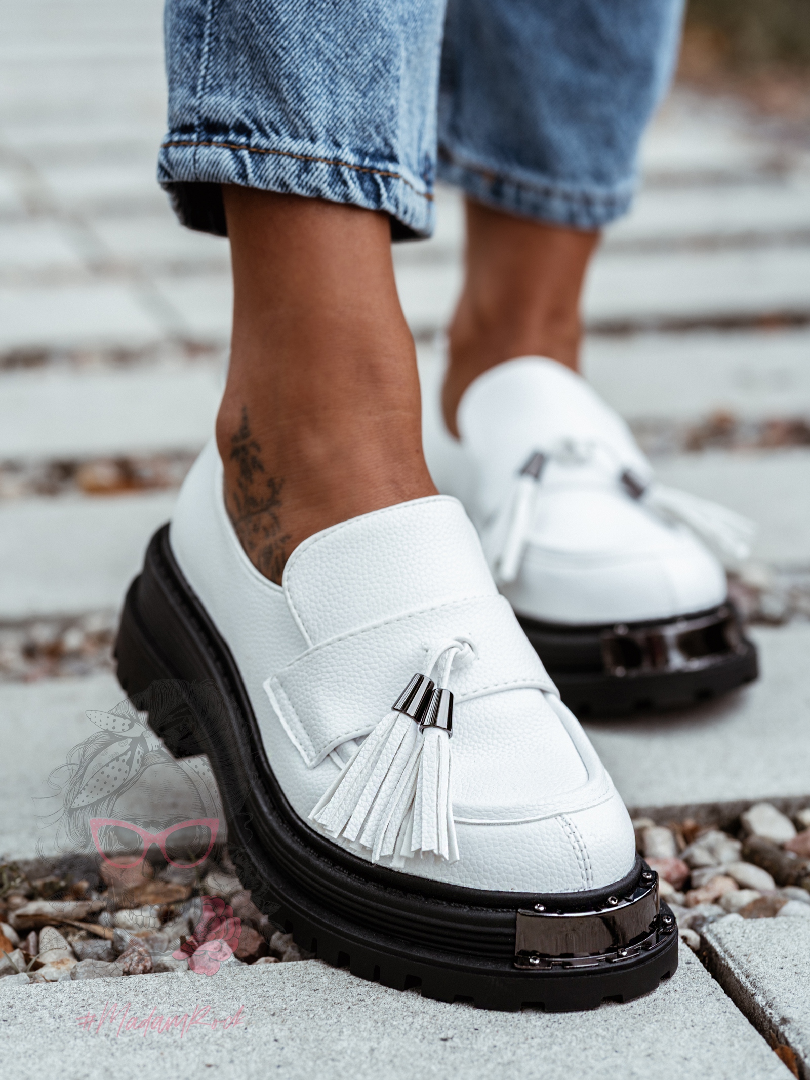 Mokasyny skórzane Rock Opori białe