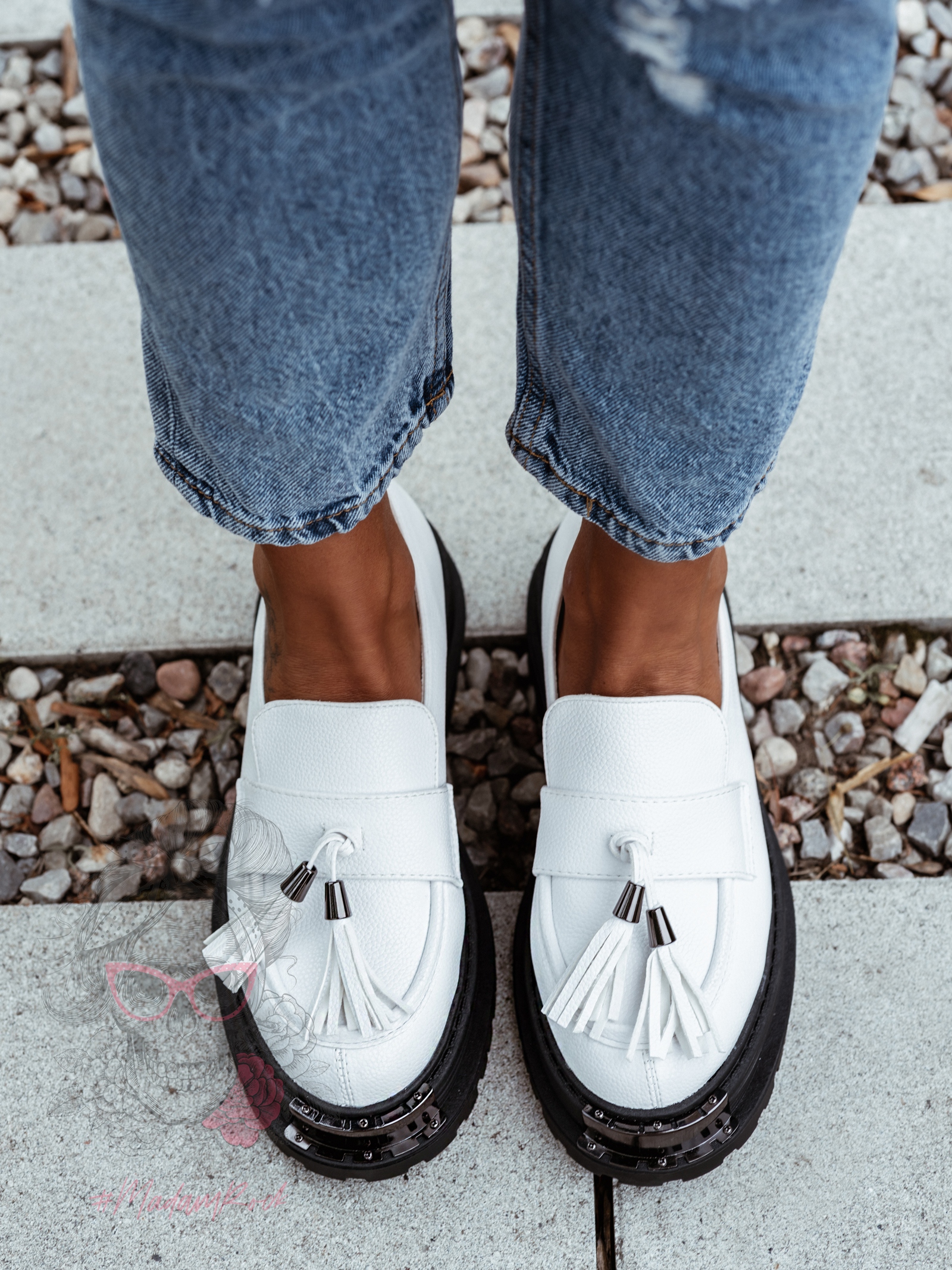 Mokasyny skórzane Rock Opori białe Mokasyny skórzane Rock Opori białe