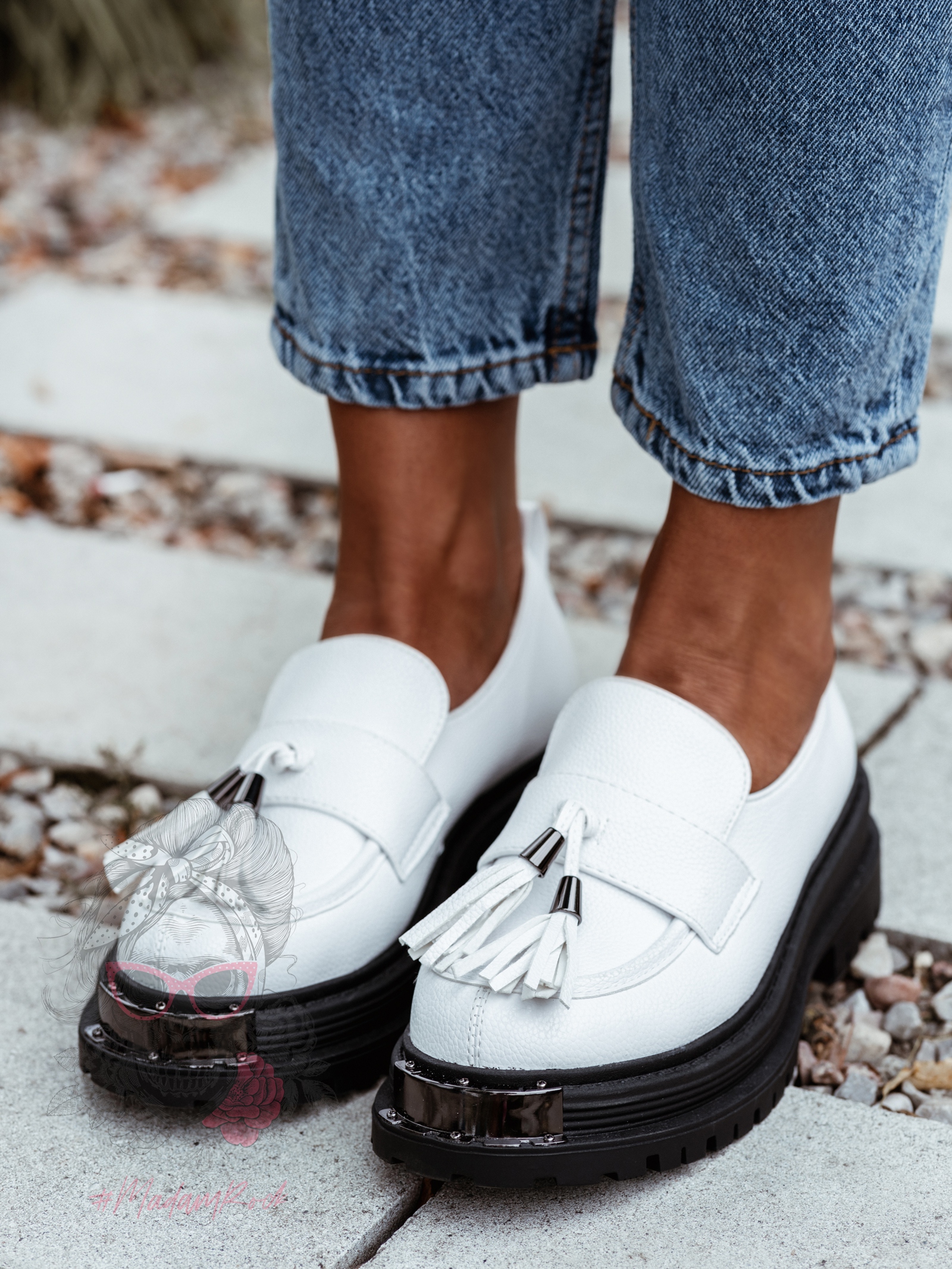 Mokasyny skórzane Rock Opori białe Mokasyny skórzane Rock Opori białe