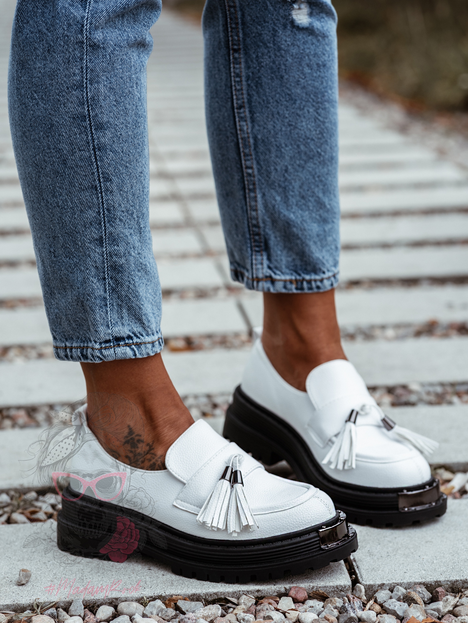 Mokasyny skórzane Rock Opori białe Mokasyny skórzane Rock Opori białe