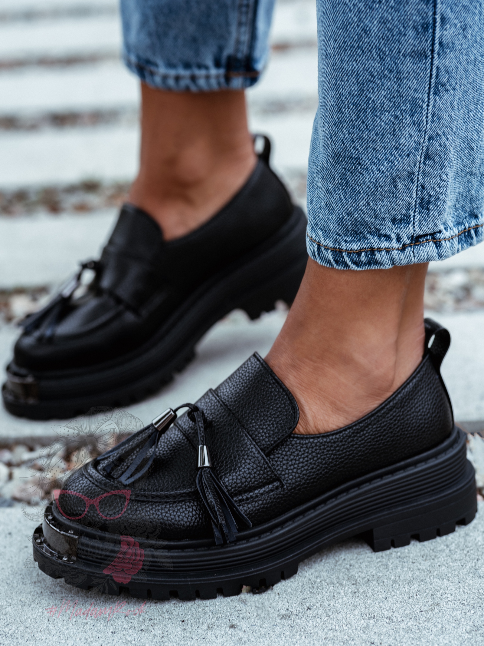 Mokasyny skórzane Rock Opori czarne