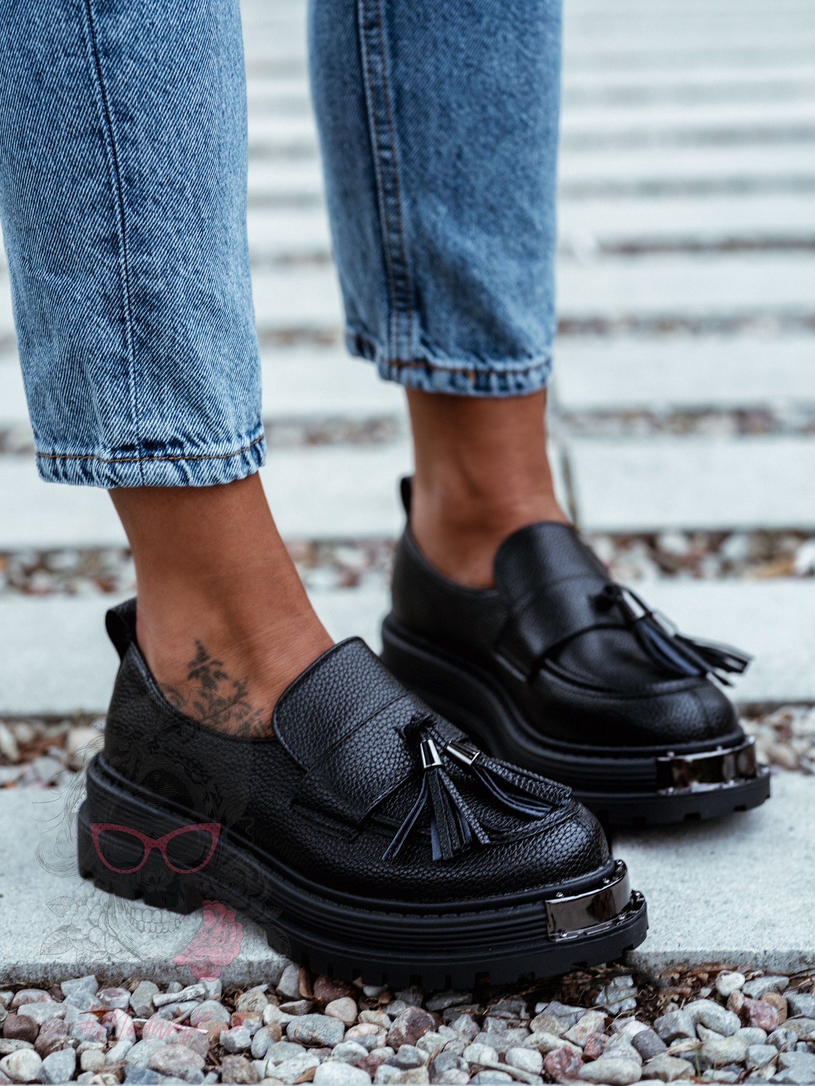 Mokasyny skórzane Rock Opori czarne