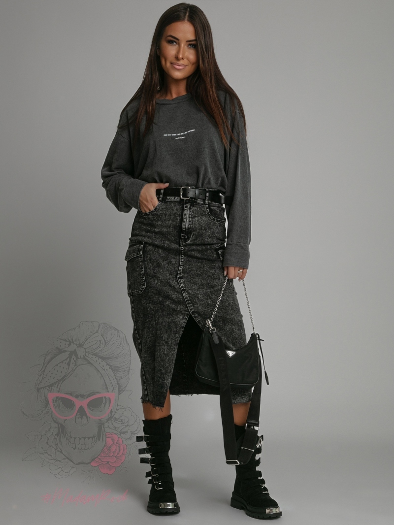 Spódnica jeansowa z kieszeniami Reti szara