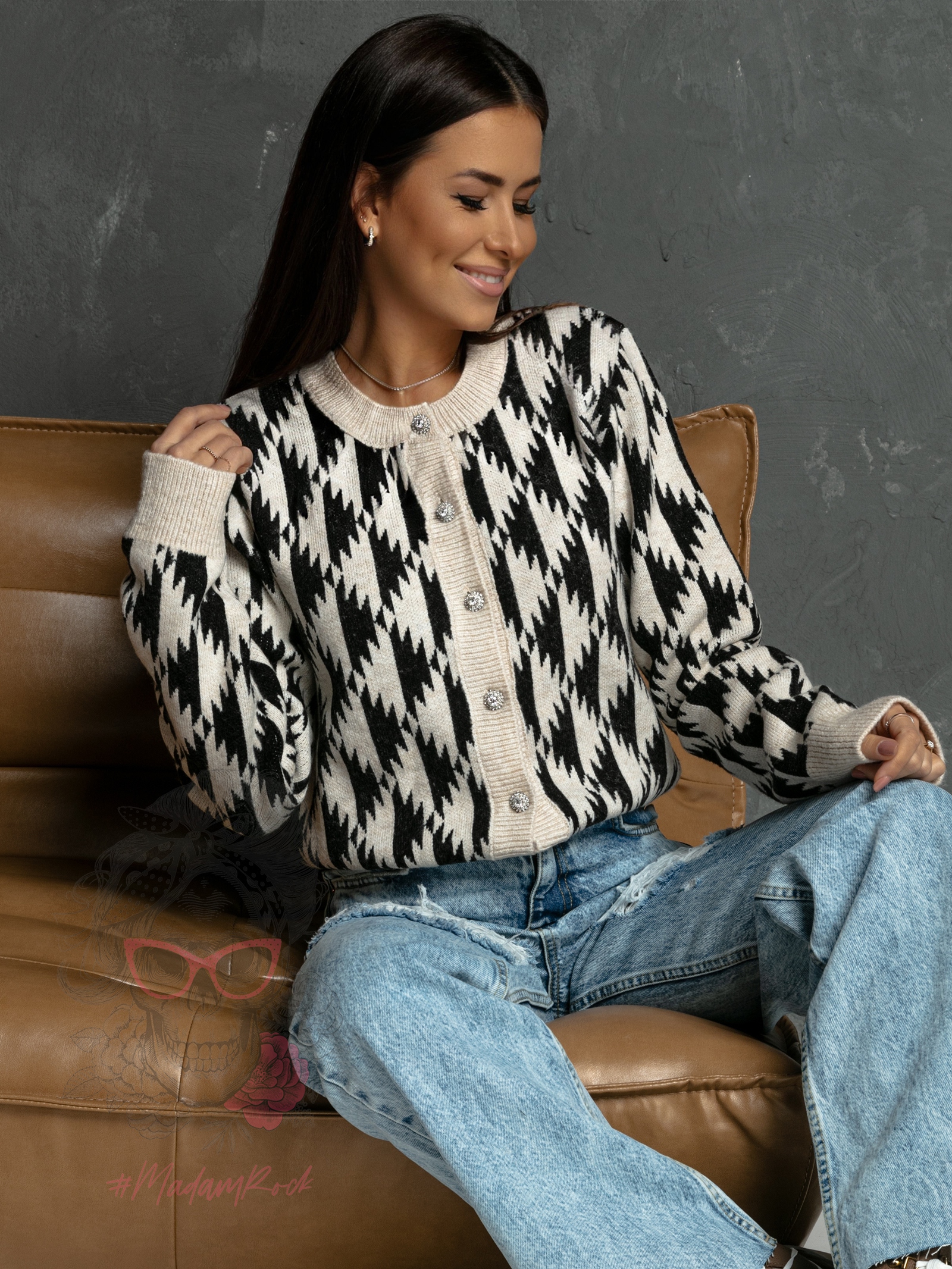 Sweterek elegancki Zigi szaro-beżowy Sweterek elegancki Zigi szaro-beżowy