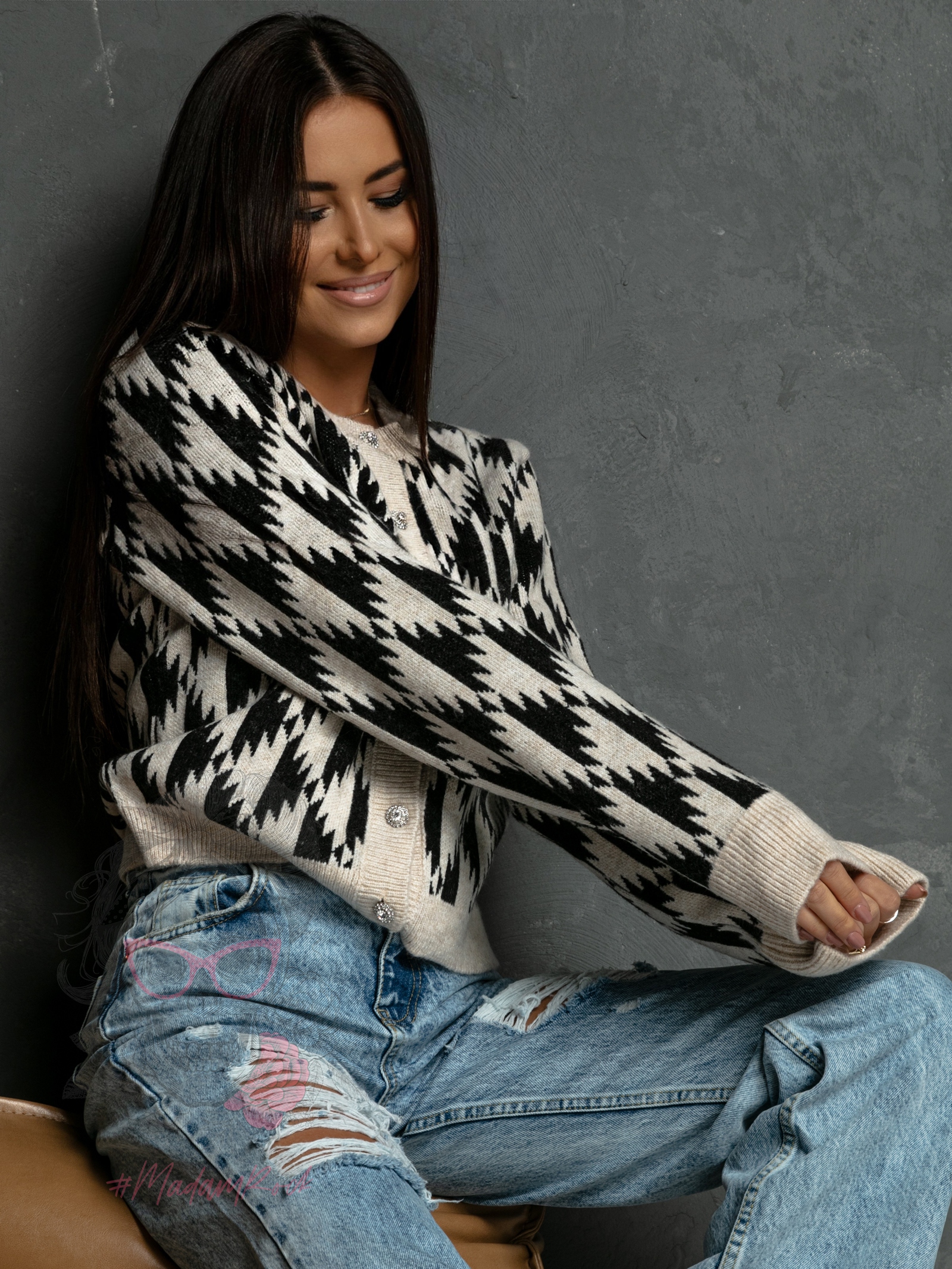 Sweterek elegancki Zigi szaro-beżowy