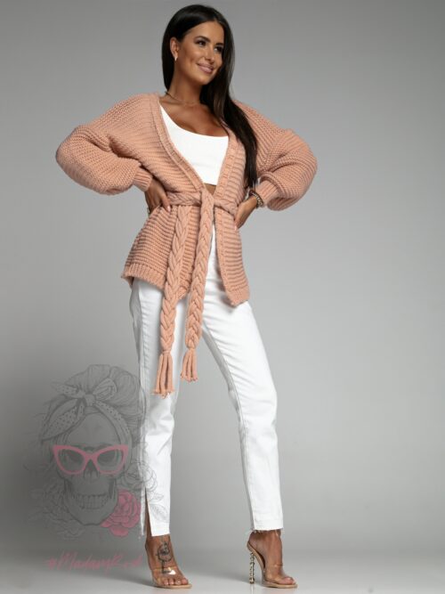 Kardigan z warkoczem Braid pudrowy