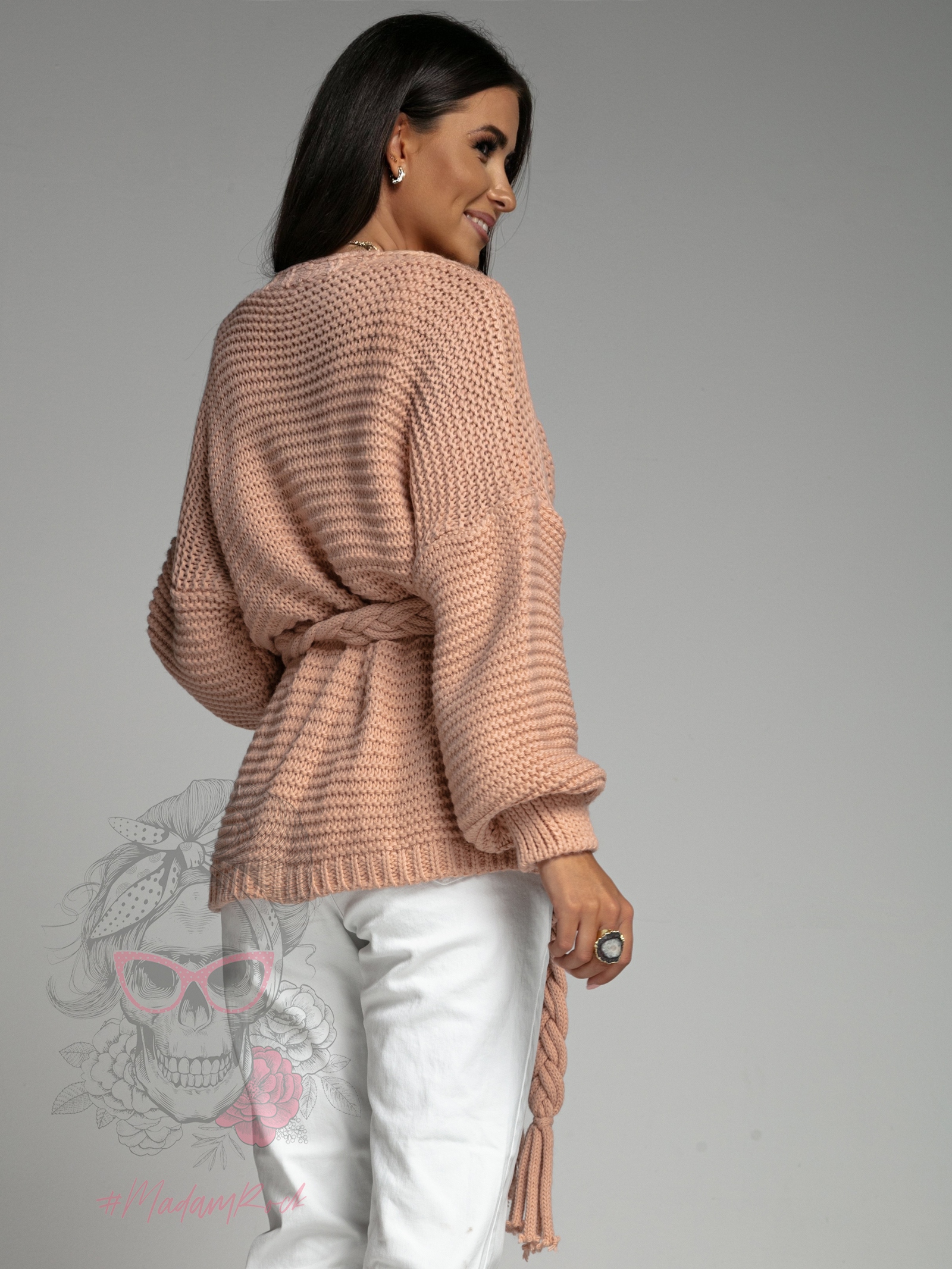 Kardigan z warkoczem Braid pudrowy