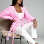 Kardigan z warkoczem Braid cukierkowy róż