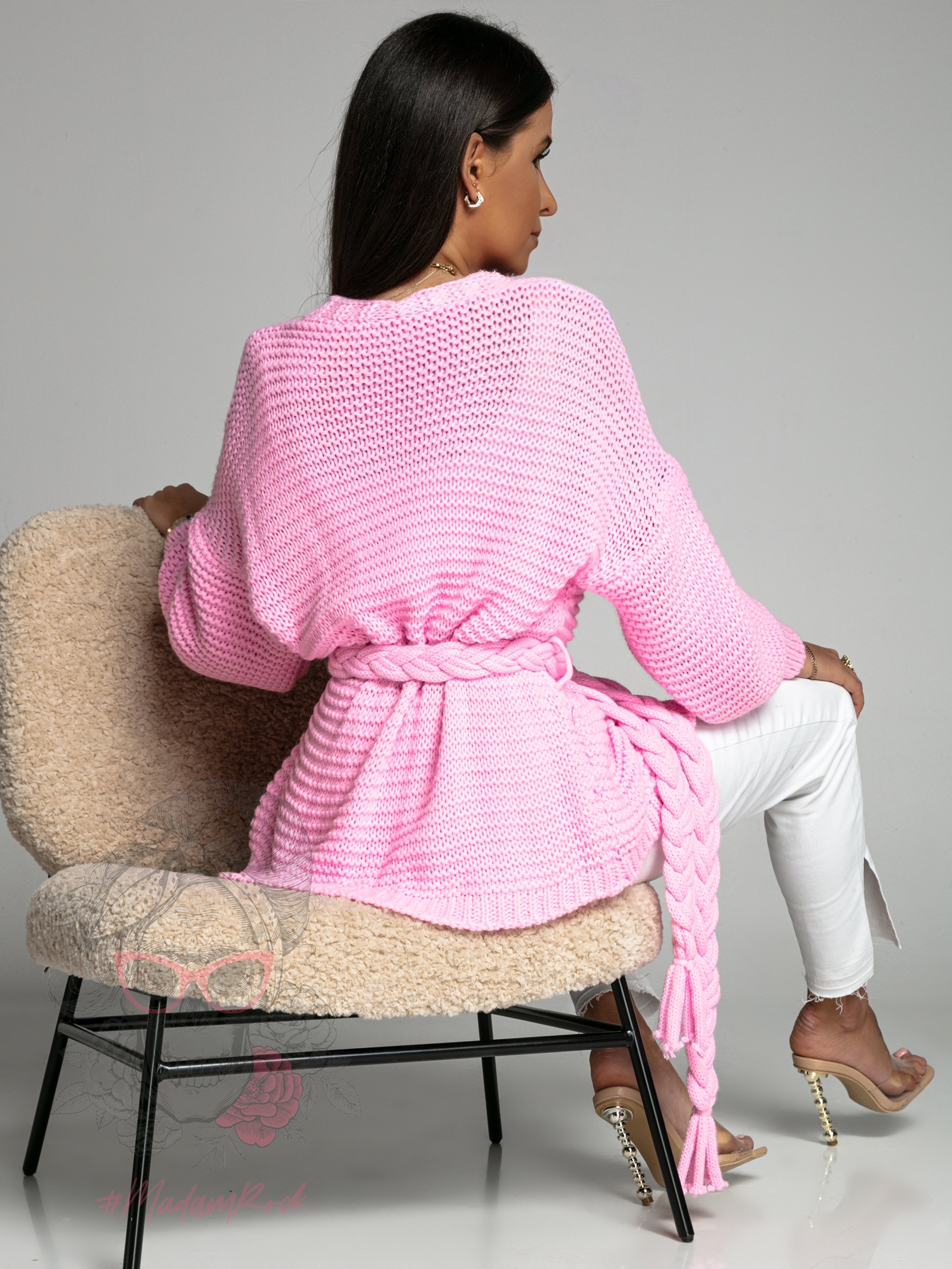 Kardigan z warkoczem Braid cukierkowy róż