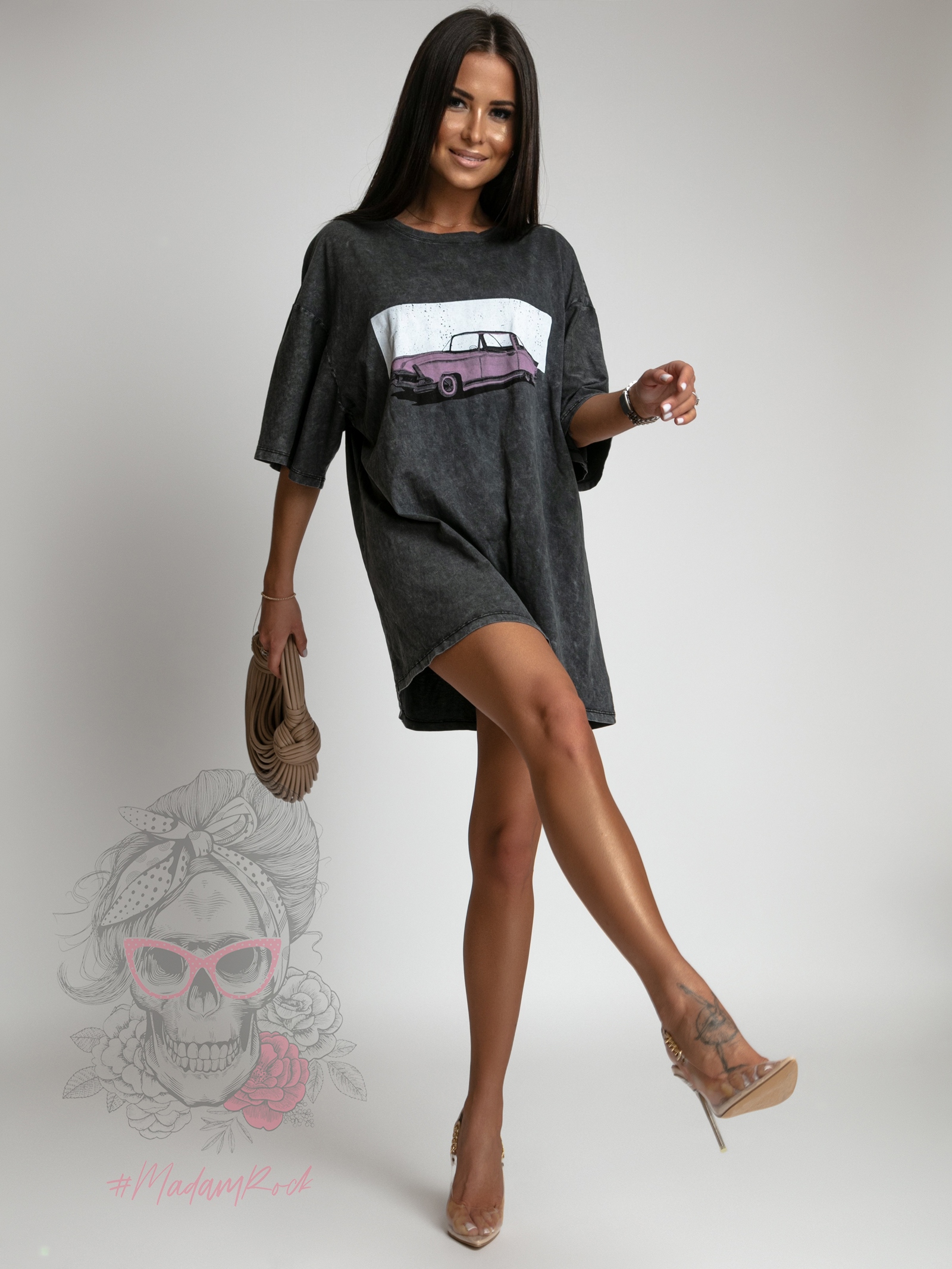 T-shirt dekatyzowany Cadilac szary