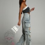 Spodnie jeansowe z przetarciami bojówki Hamerr niebieskie