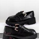 Mokasyny skórzane króliczki Rock Bony czarne