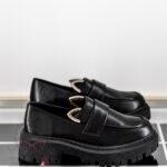 Mokasyny skórzane króliczki Rock Bony czarne