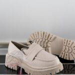 Mokasyny skórzane króliczki Rock Bony beżowe