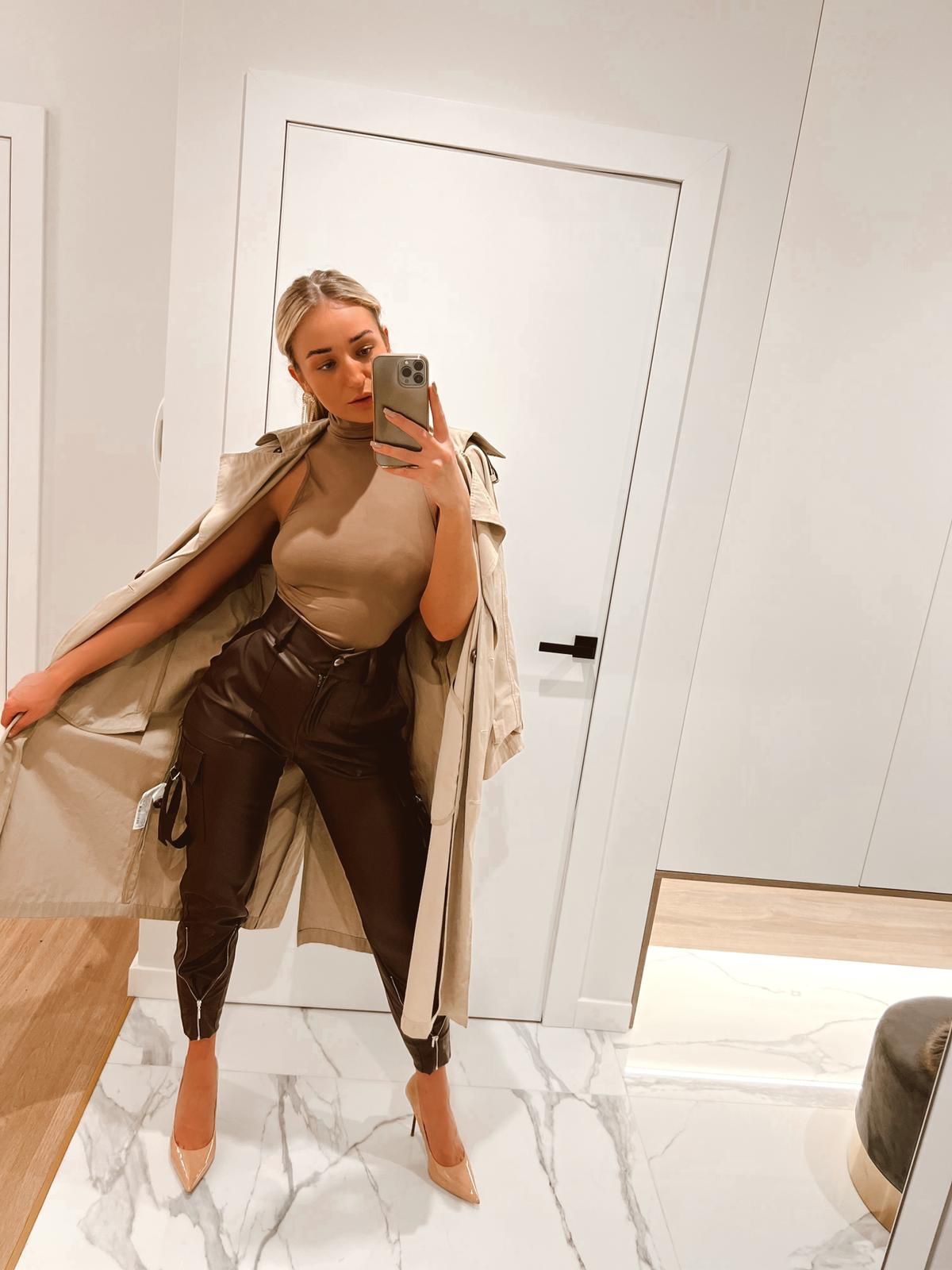 Spodnie skórzane bojówki Bogos brązowe