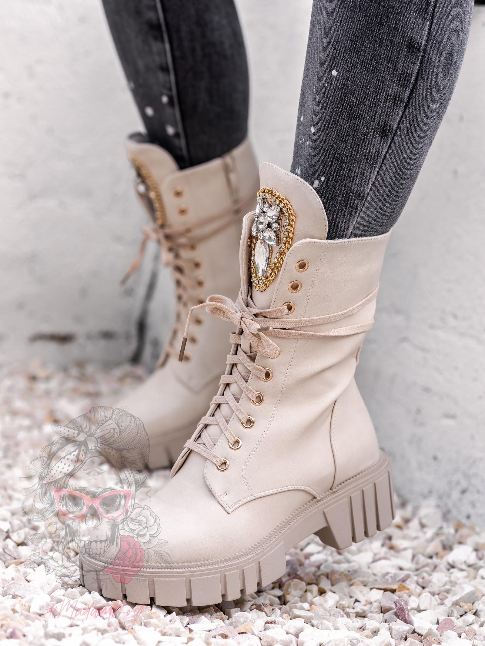 Workery skórzane Rock Happo beżowe