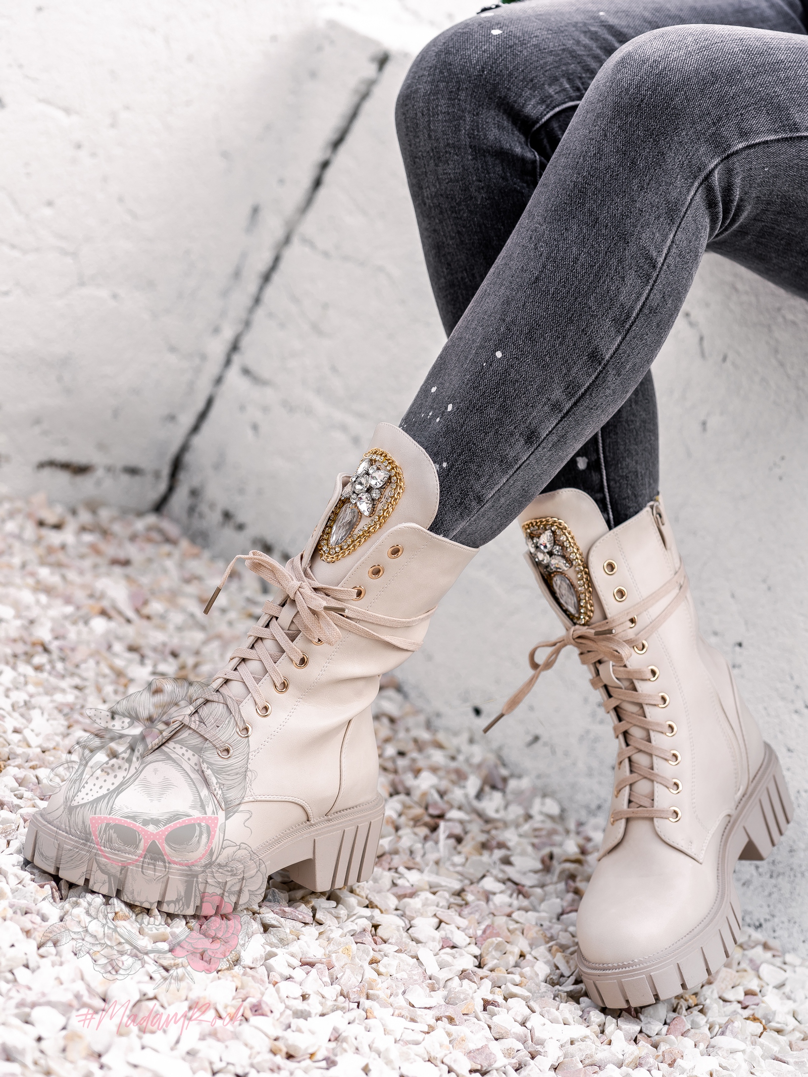 Workery skórzane Rock Happo beżowe