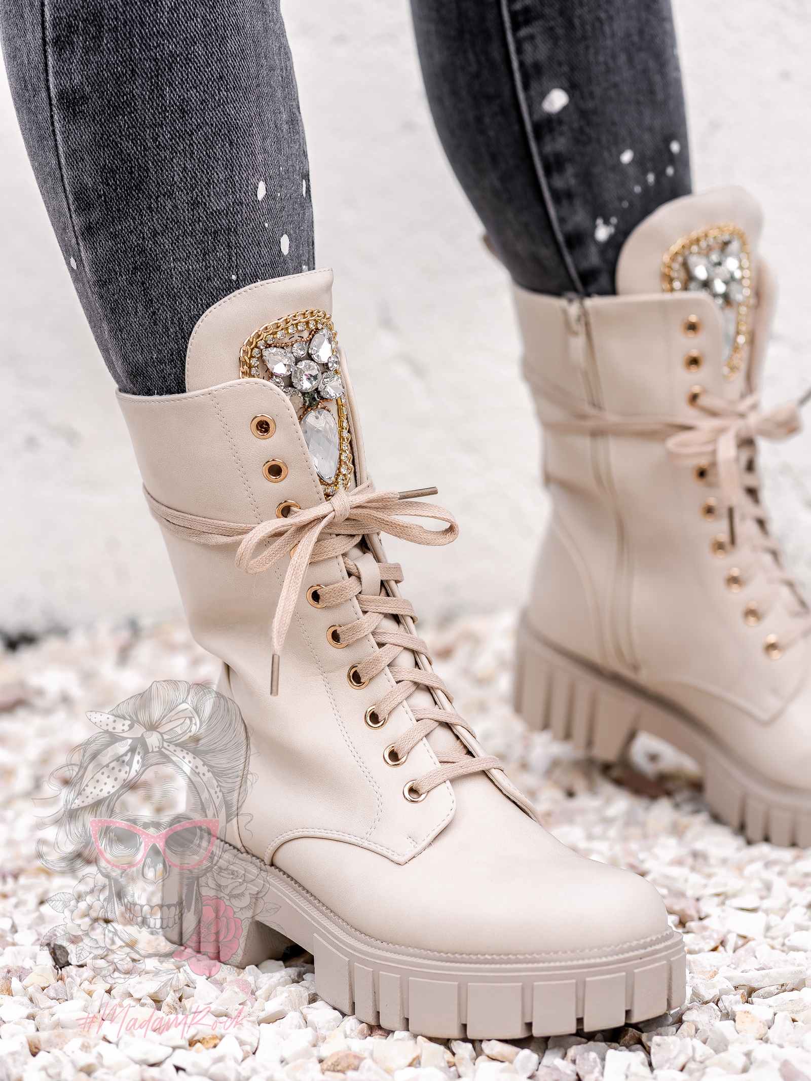 Workery skórzane Rock Happo beżowe