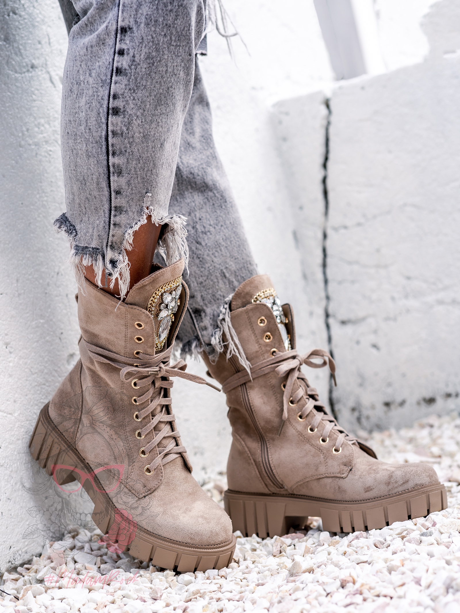 Workery zamszowe Rock Happo cappucino