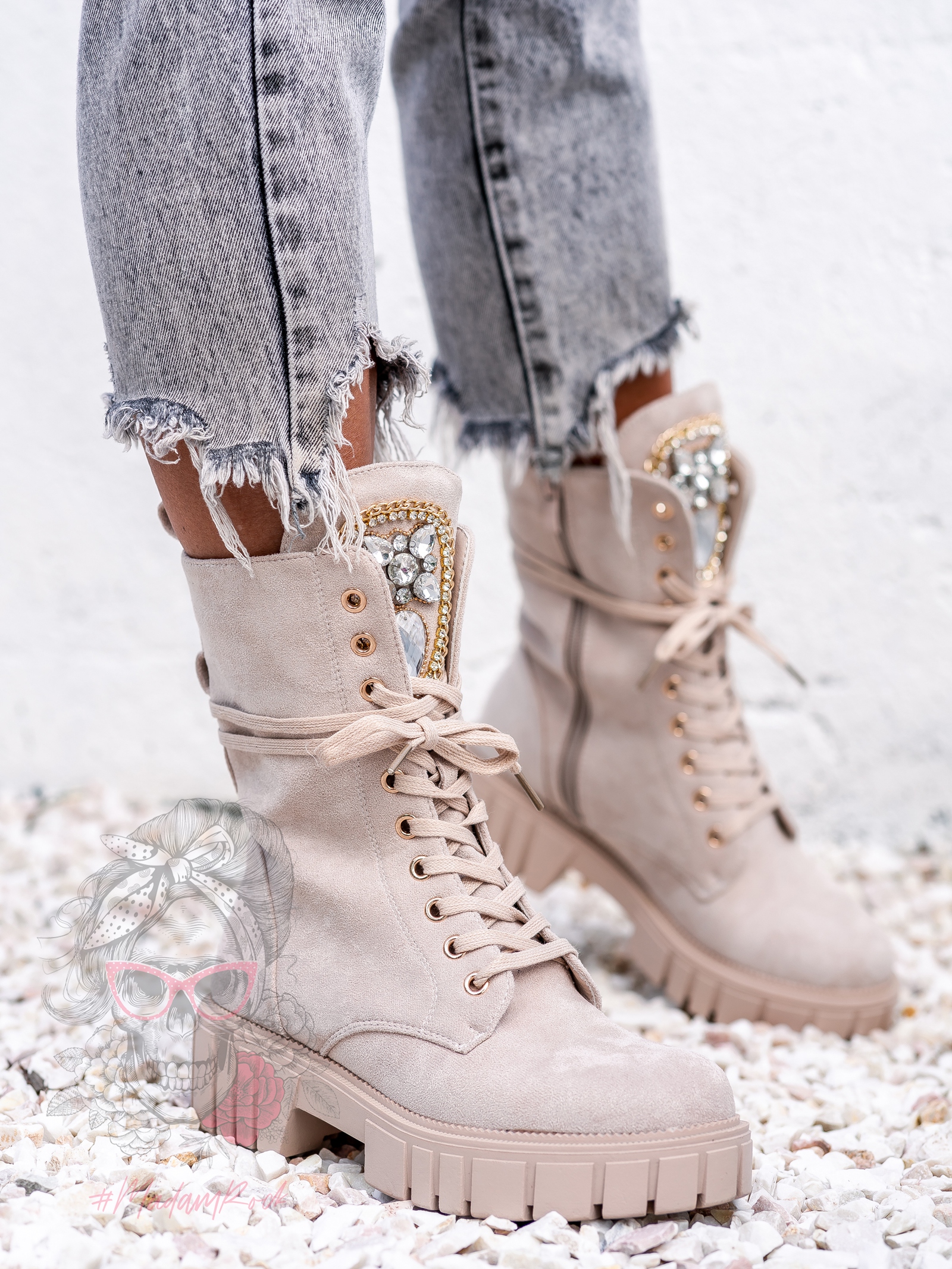 Workery zamszowe Rock Happo beżowe Workery zamszowe Rock Happo beżowe