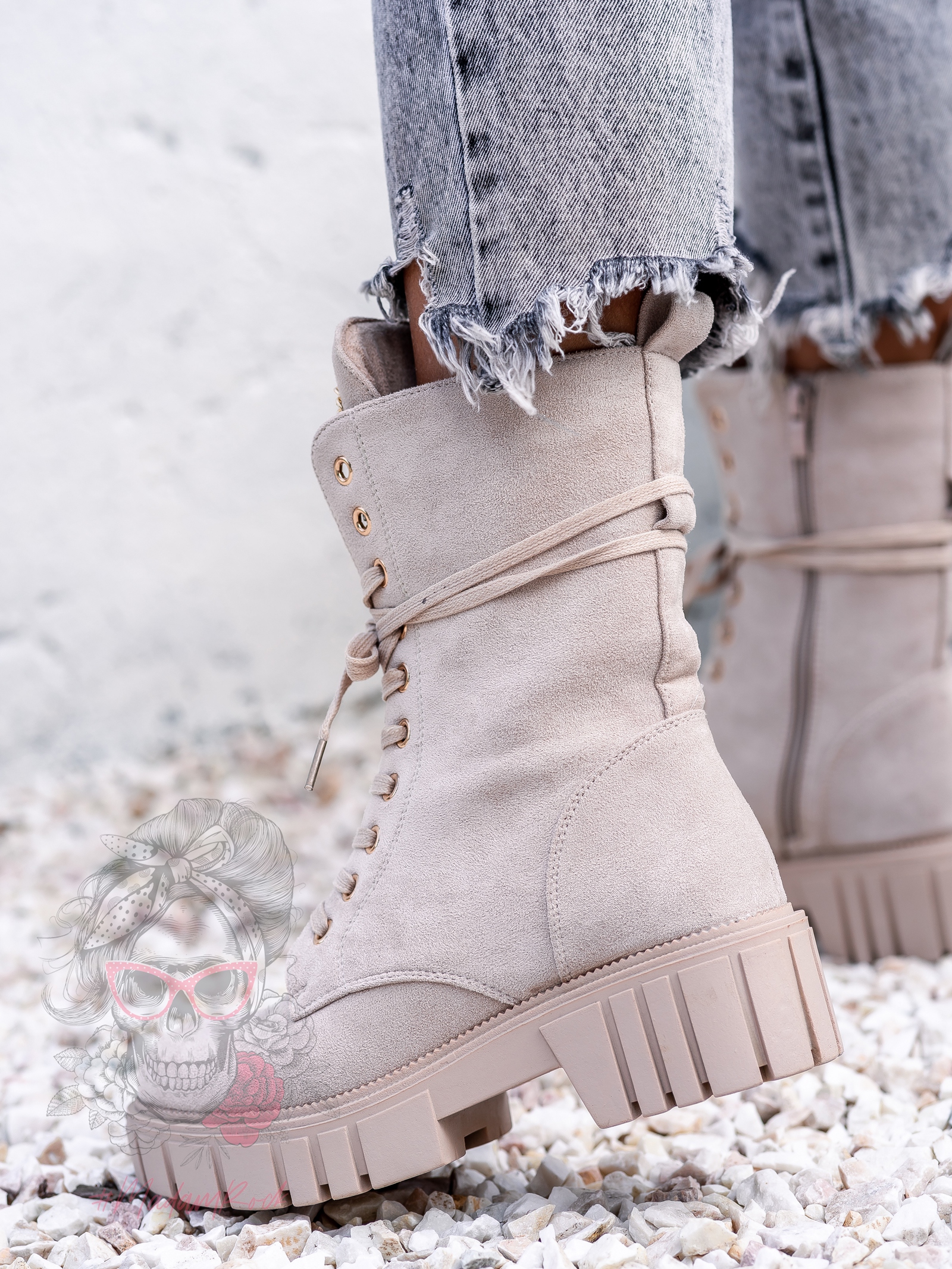 Workery zamszowe Rock Happo beżowe Workery zamszowe Rock Happo beżowe