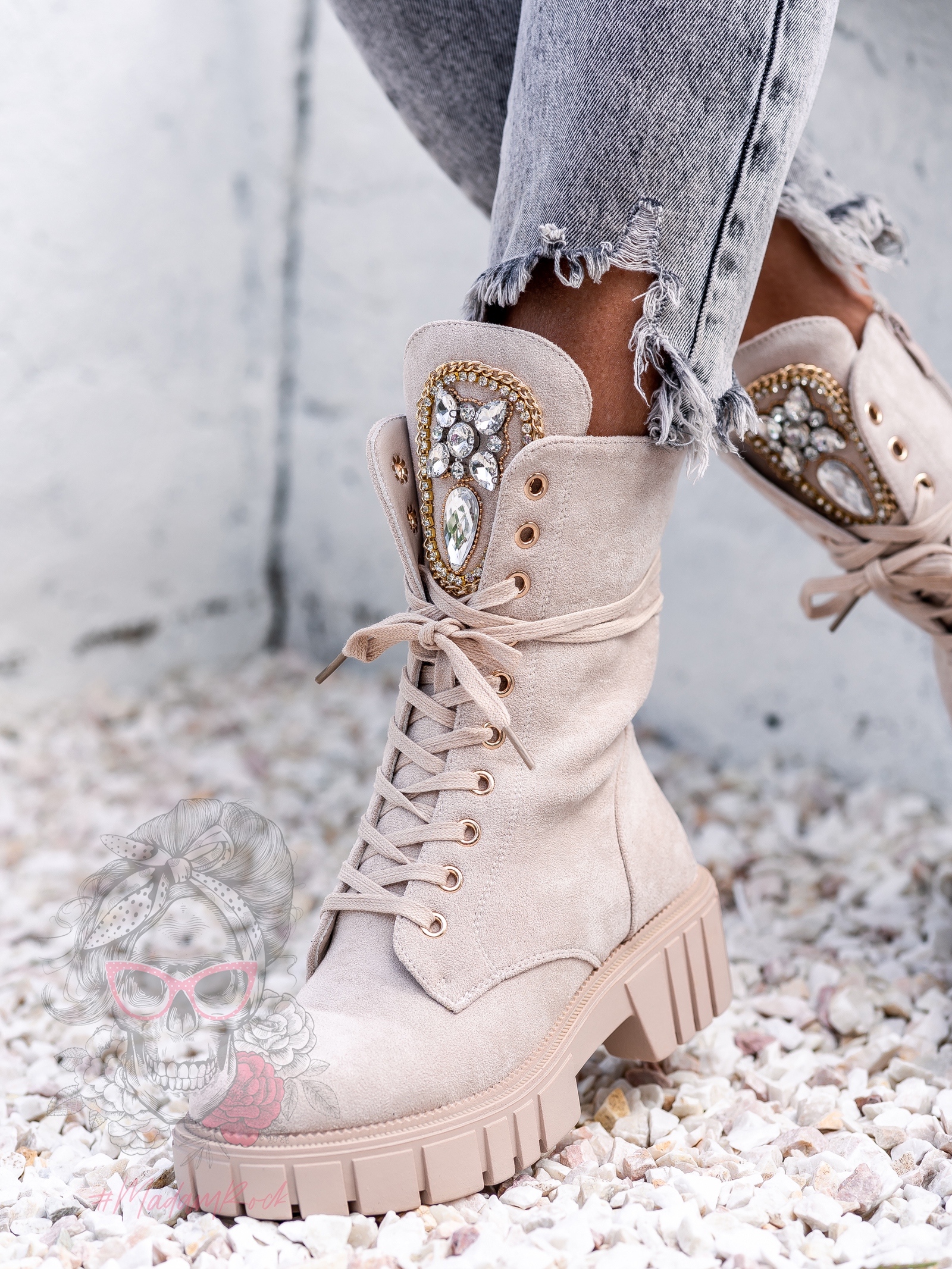 Workery zamszowe Rock Happo beżowe Workery zamszowe Rock Happo beżowe