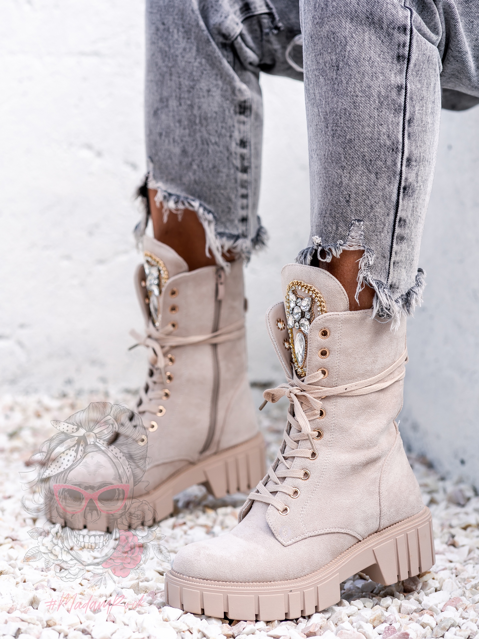 Workery zamszowe Rock Happo beżowe Workery zamszowe Rock Happo beżowe