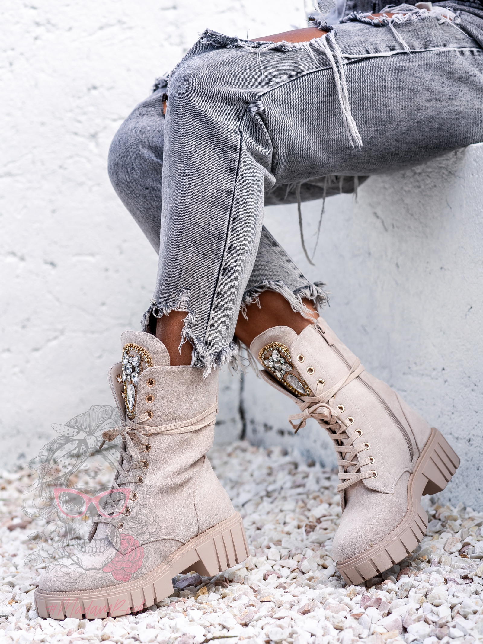 Workery zamszowe Rock Happo beżowe Workery zamszowe Rock Happo beżowe