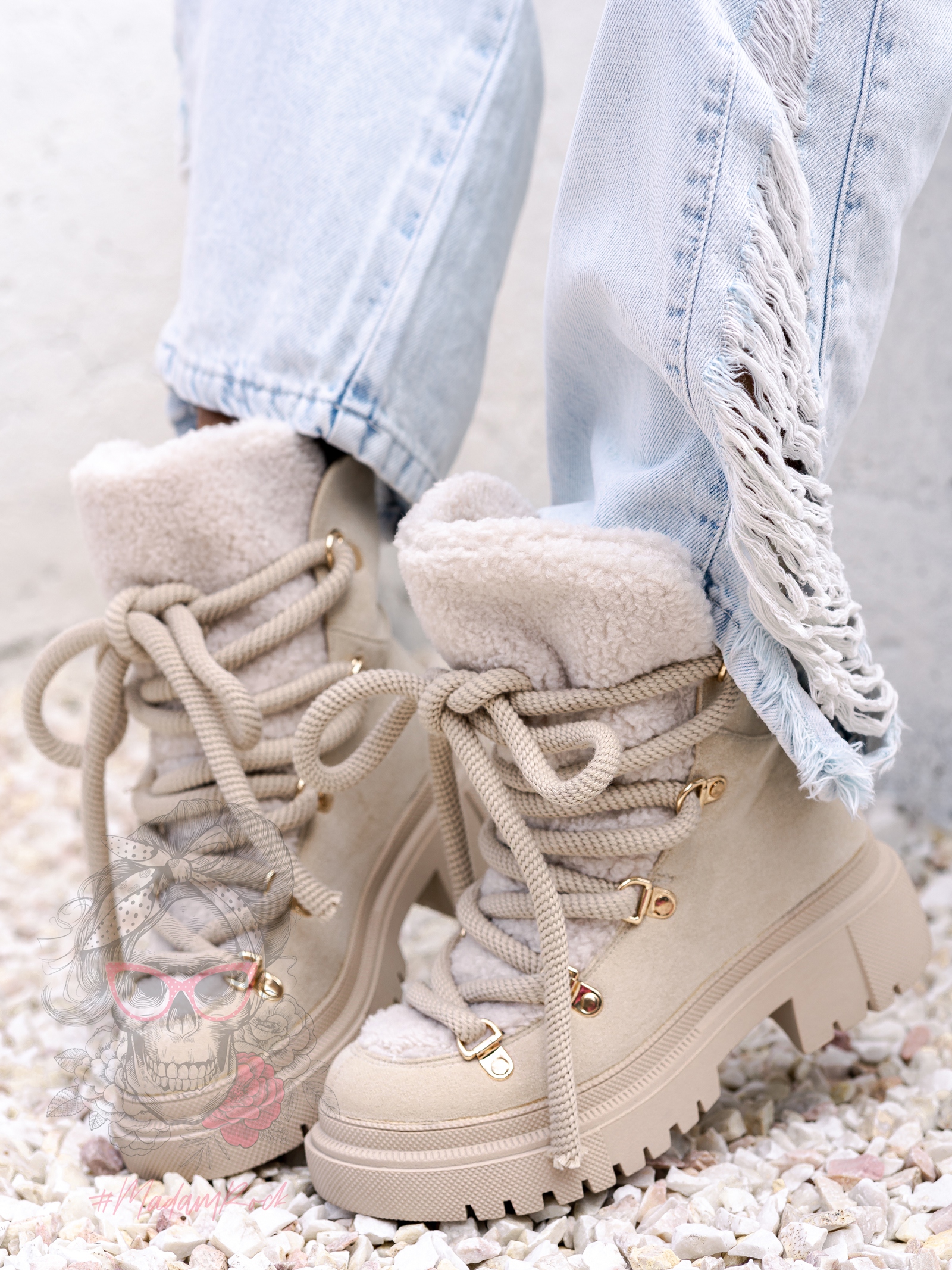 Botki z barankiem Madam Bemoli beżowe