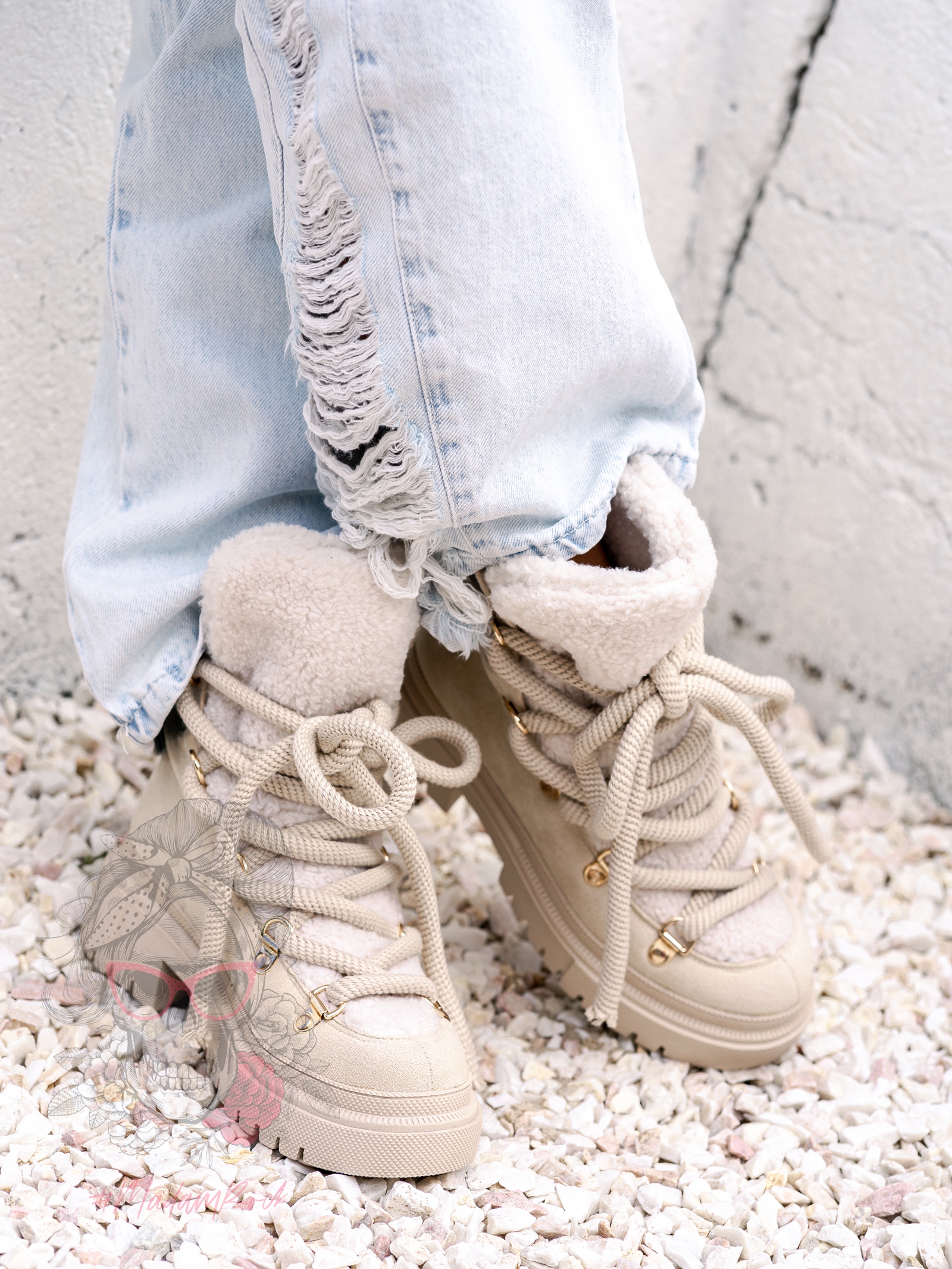 Botki z barankiem Madam Bemoli beżowe