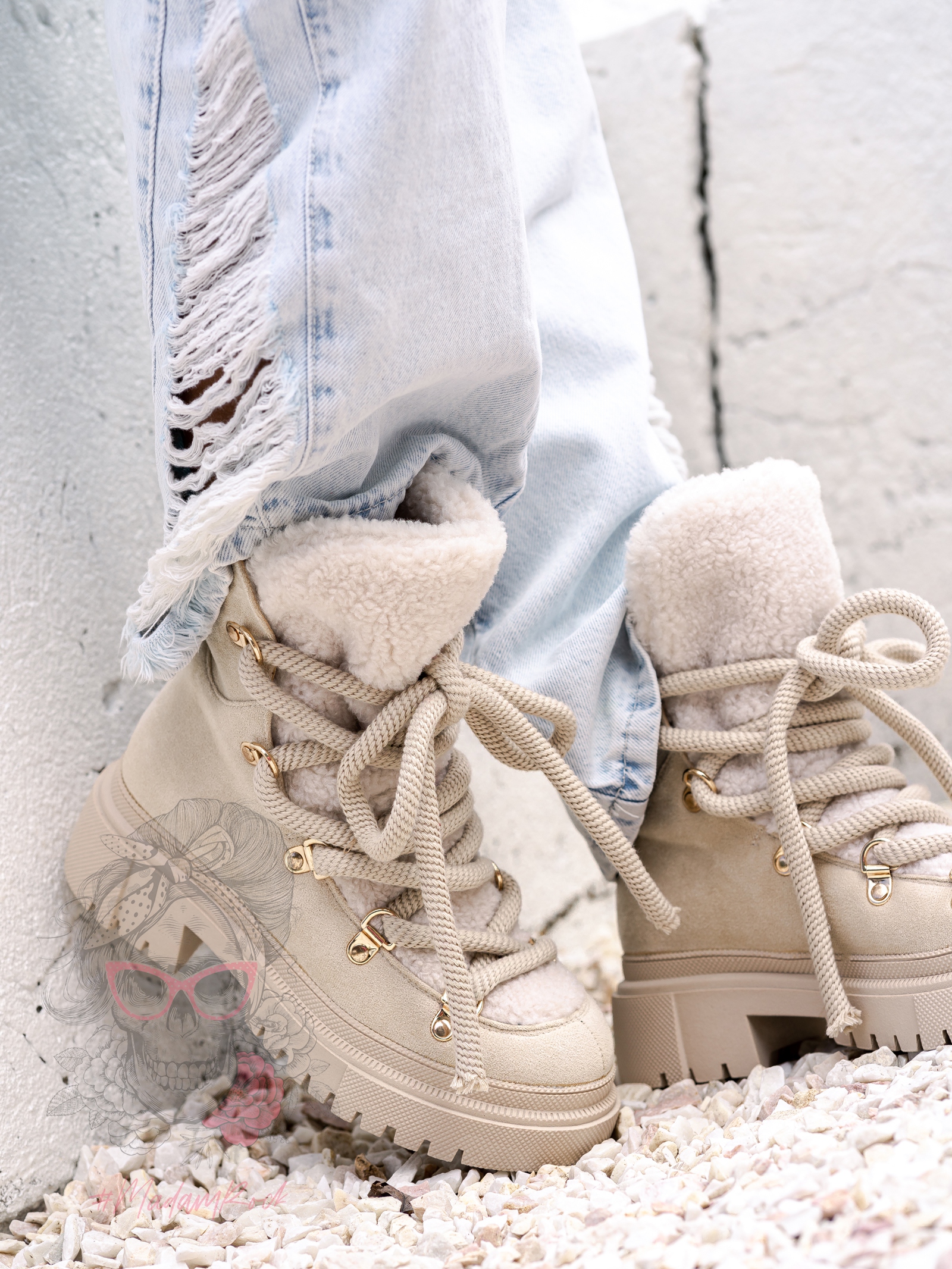 Botki z barankiem Madam Bemoli beżowe