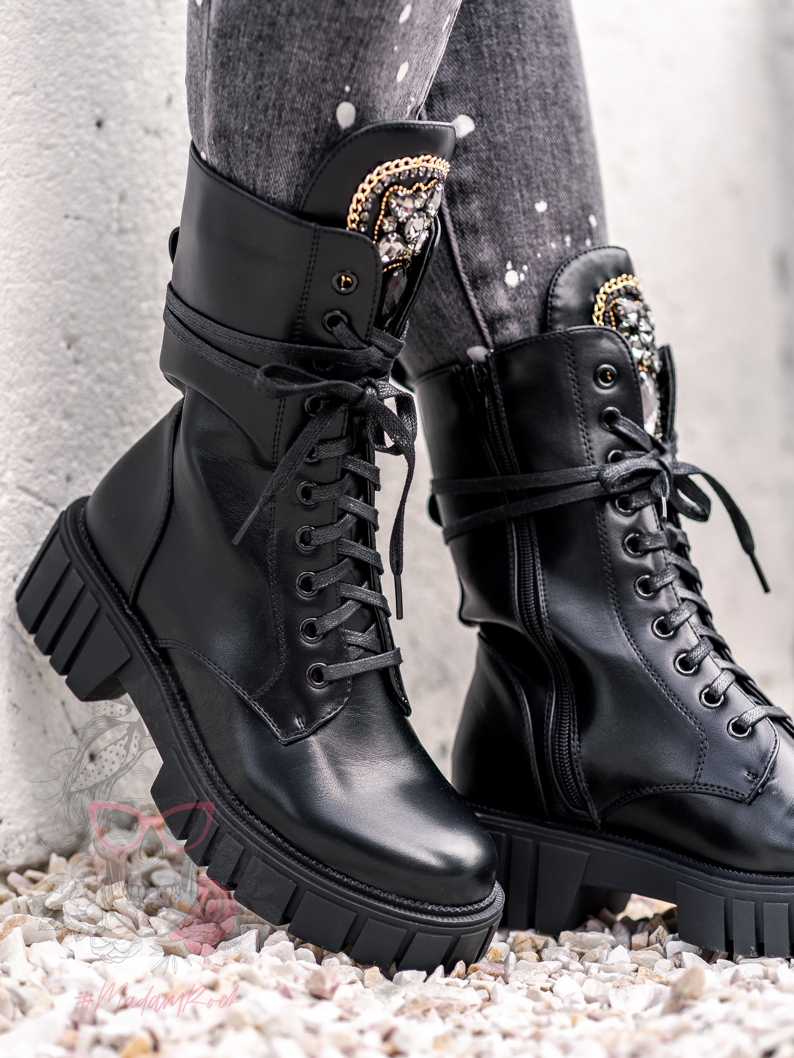 Workery skórzane Rock Happo czarne