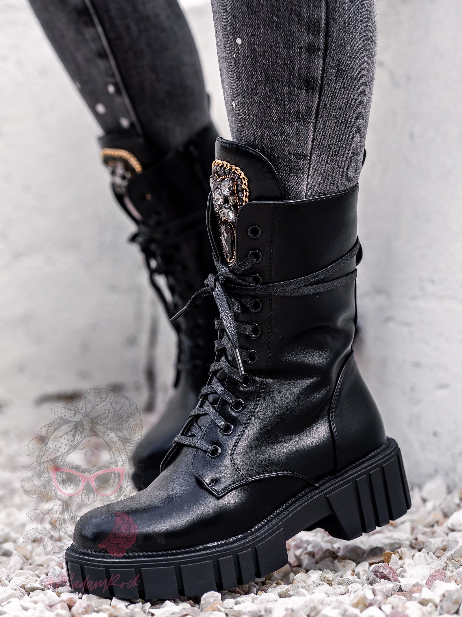 Workery skórzane Rock Happo czarne