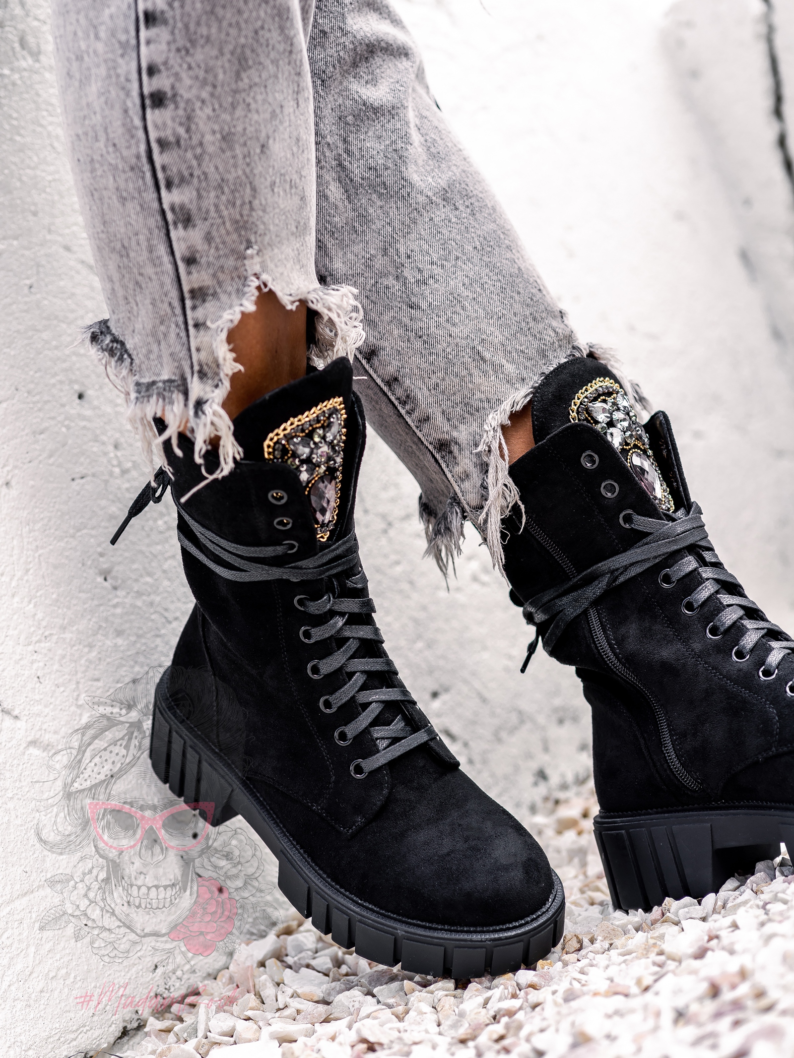 Workery zamszowe Rock Happo czarne Workery zamszowe Rock Happo czarne