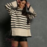 Sweter w paski golf Nakei beżowy