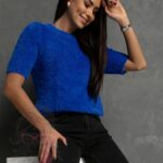 Sweterek moherowy z wycięciem Obes chabrowy