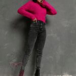 Sweter pleciony krótki Talis fuksja