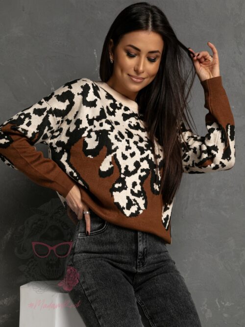 Sweterek w panterkę Detes czekoladowy