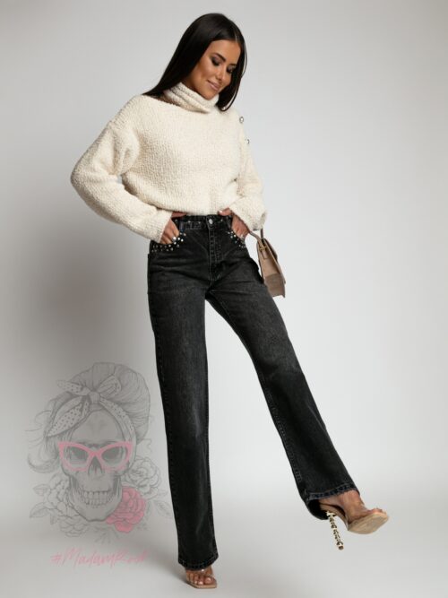 Sweterek pluszowy z perłami Fofo beżowy