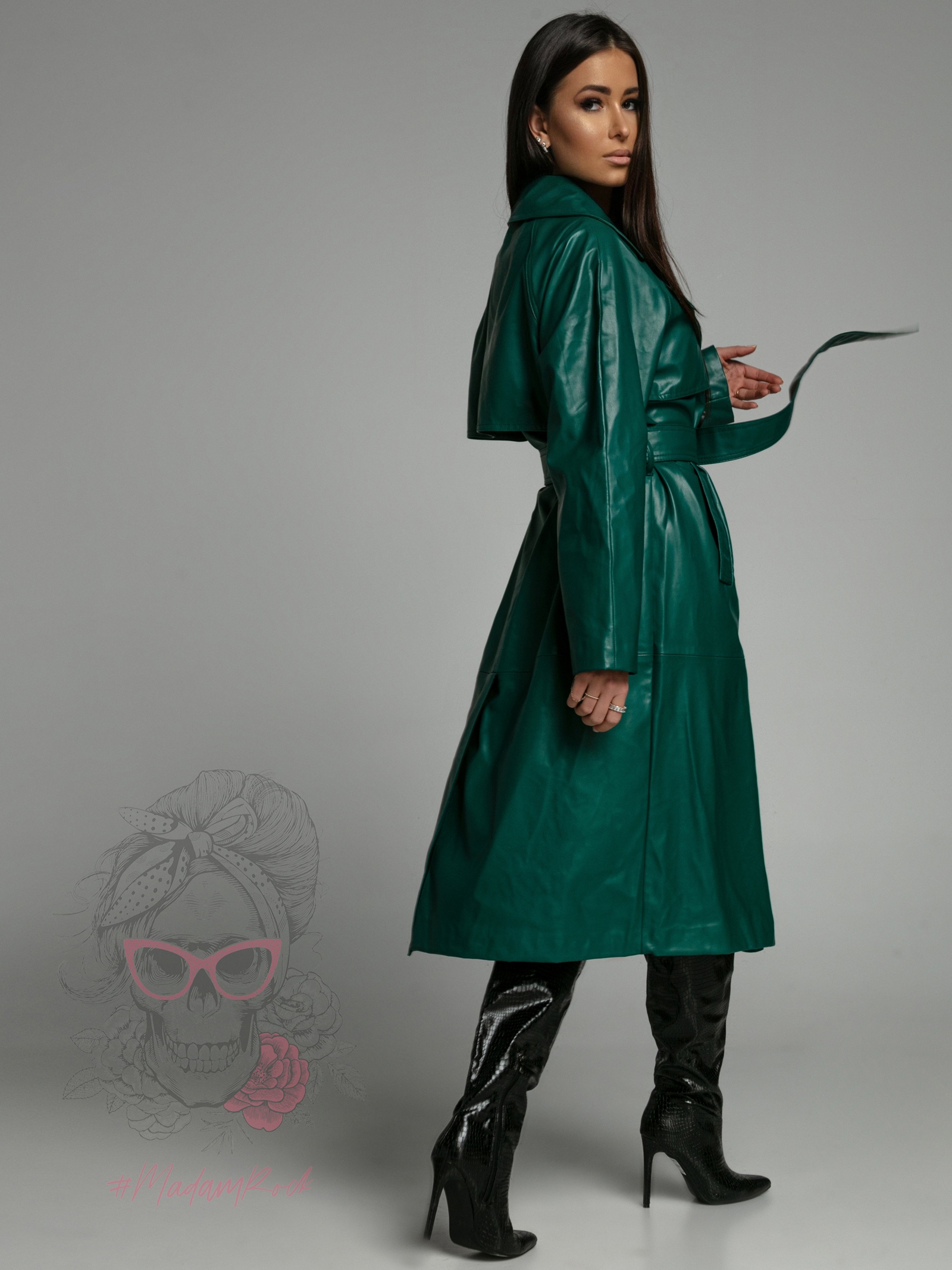 Płaszcz/ trencz skórzany Omego zielony