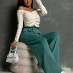 Bluzka marszczona Litia jasnobeżowa