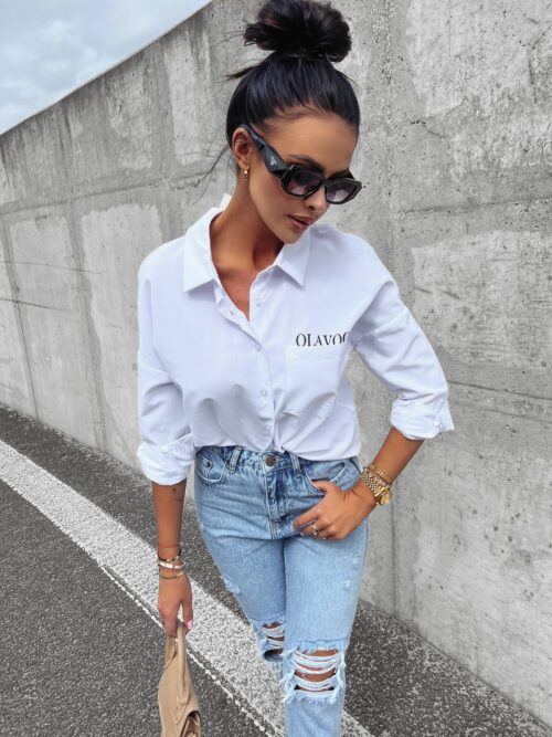 Koszula klasyczna bawełniana damska Saro Ola Voga biała