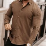 Koszula bawełniana męska slim fit Otis Ola Voga brązowa