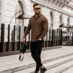 Koszula bawełniana męska slim fit Otis Ola Voga brązowa