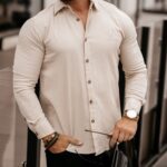 Koszula bawełniana męska slim fit Otis Ola Voga beżowa