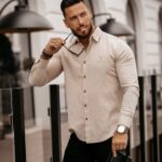 Koszula bawełniana męska slim fit Otis Ola Voga beżowa