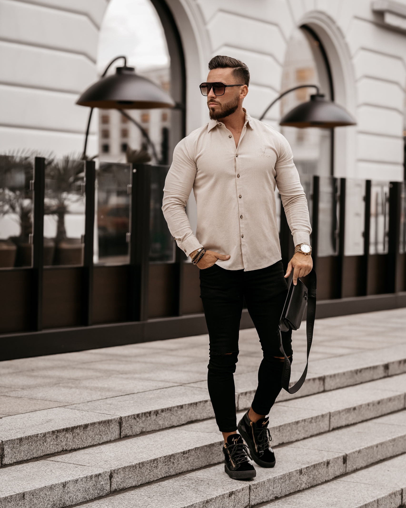 Koszula bawełniana męska slim fit Otis Ola Voga beżowa