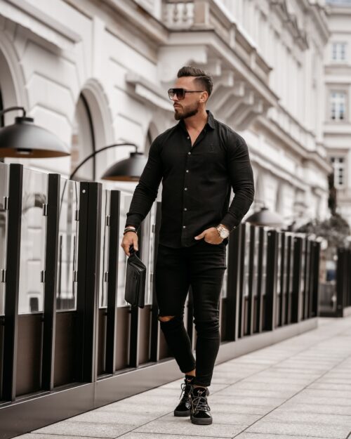 Koszula bawełniana męska slim fit Otis Ola Voga czarna