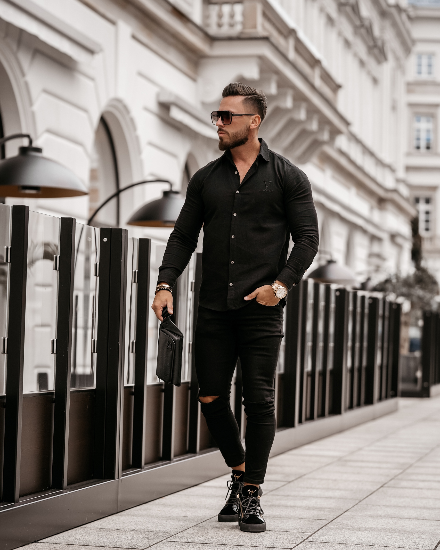 Koszula bawełniana męska slim fit Otis Ola Voga czarna